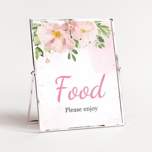 Póster Comida Rubor Pink Floral Spring Baby Shower (Blush Pink Spring Floral Baby Shower Food Sign)