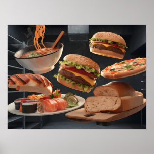 Póster Comida variada flotando en el aire - stock de alta