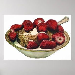 Póster Comida Vintage Saludable Desayuno Cereal Fresas