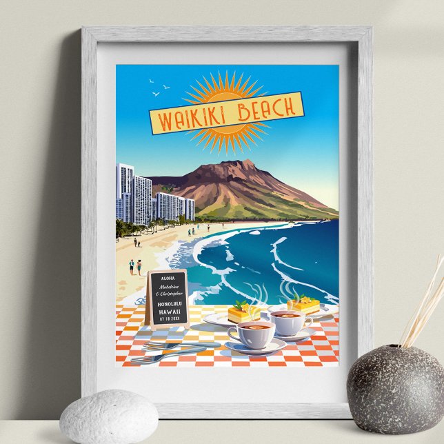 Póster Comida Waikiki Beach Editable Con Sol Hawai (Subido por el creador)