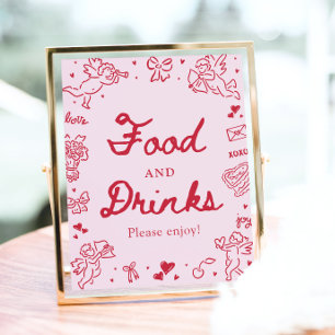 Póster Comida y Bebidas Modernas de San Valentín Dibujada