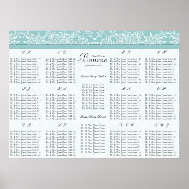 Póster Comienza con el orden alfabético gráfico de asient (Frente)