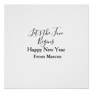 Póster comienza la diversión feliz año nuevo nombre año s