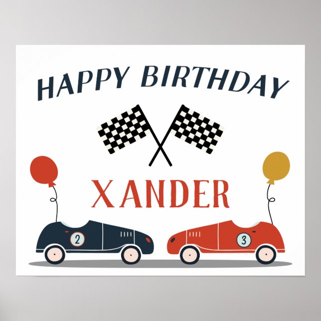 Póster Comienza tus Motores Fiesta de Cumpleaños de Carro (Frente)