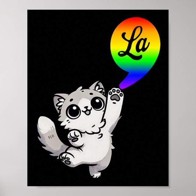 Póster Comma-la con lindo gato Kamala diseño arcoiris (Frente)