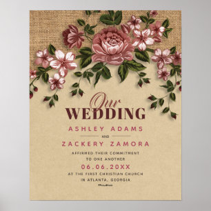 Póster Commitment Wine Floral Lace Wedding Certificate