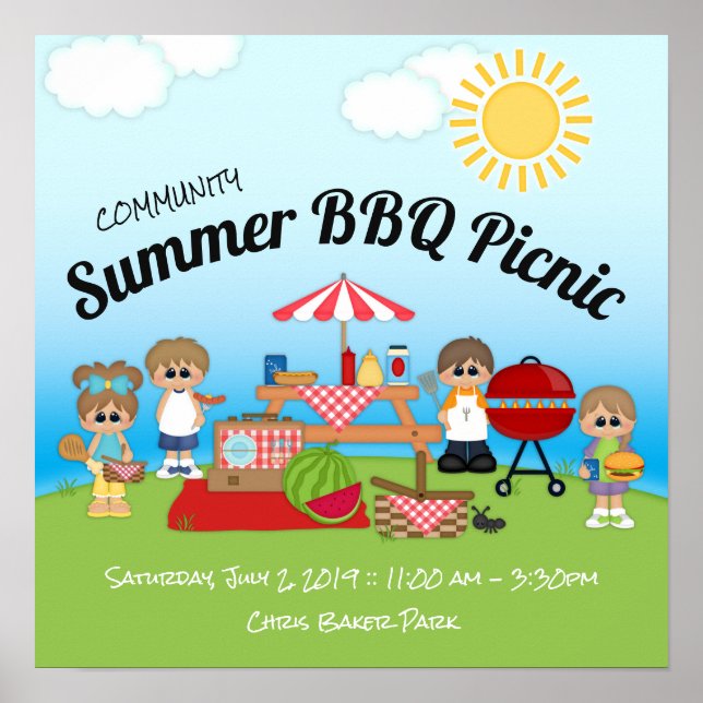 Póster Community Summer BBQ Picnic Poster (Frente)