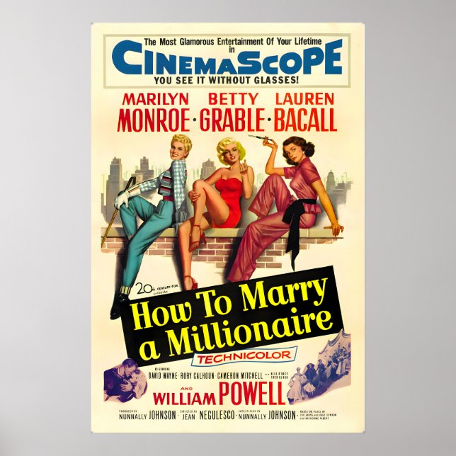 Póster Cómo casarse con un millonario Retro Marilyn Monro (Frente)