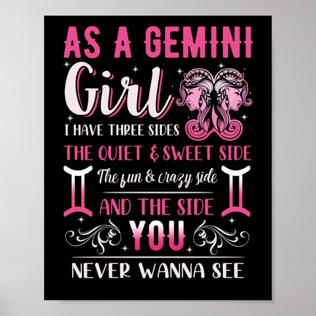 Póster Como Chica Gemini Astrología de cumpleaños Rótulo  (Frente)