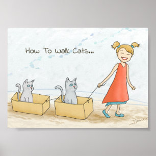 Póster Cómo pasear a un gato divertido