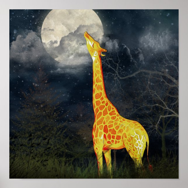 Póster ¿Cómo sabe la luna? Giraffe y Poster de la Luna (Frente)