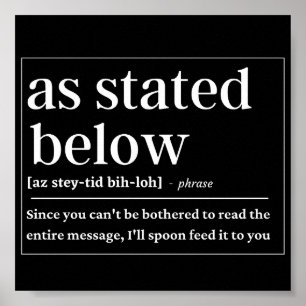 Póster Como se indica a continuación, definición divertid