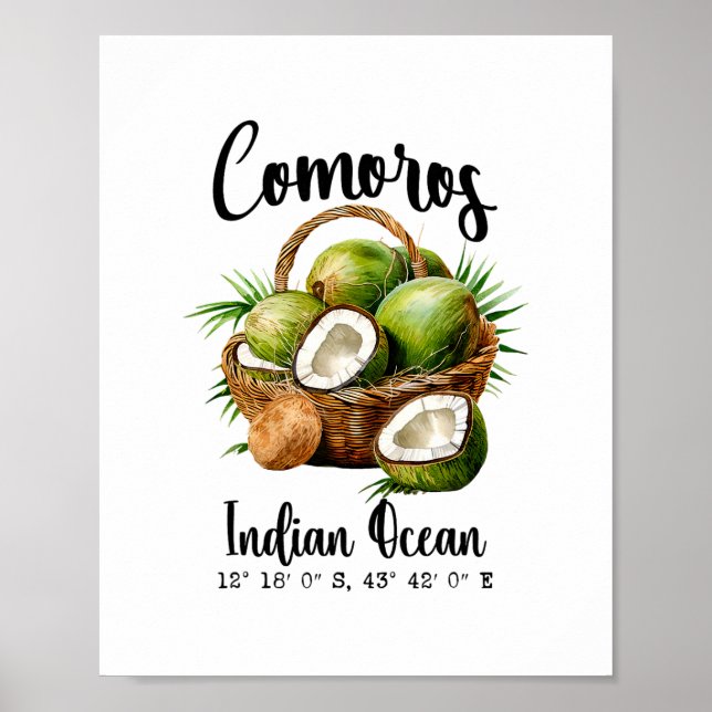 Póster Comoras Coco Índico Isla Tropical Gps V (Frente)