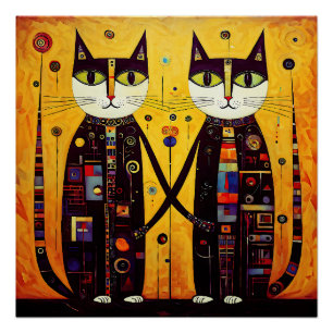 Póster Compañeros abstractos: una historia de dos gatos