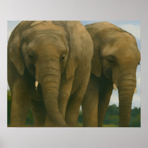 Póster Compañeros elefantes en Savannah