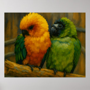 Póster Compañeros tropicales - Par de loros coloridos