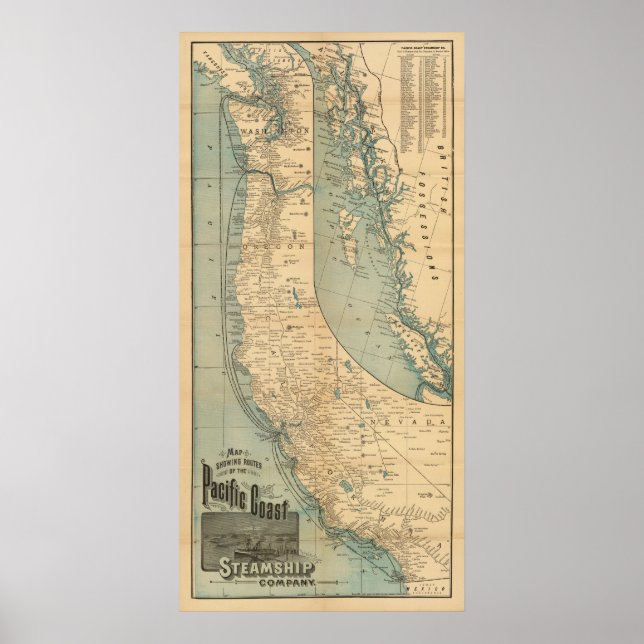 Póster Compañía de vapor de la costa del Pacífico (Frente)