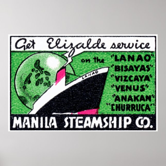 Póster Compañía de vapor de Manila 1930 (Frente)