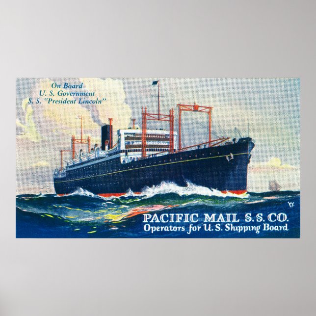 Póster Compañía Pacific Mail SS en USS President (Frente)