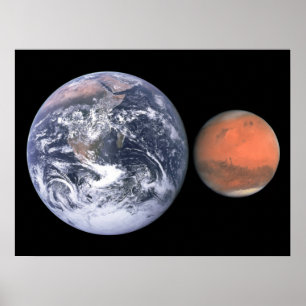 Póster Comparación del tamaño de la Tierra y Marte en el