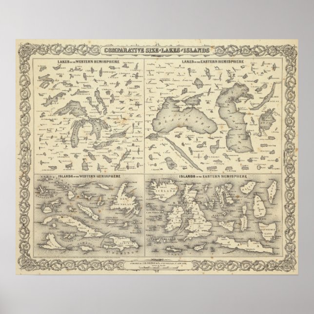 Póster Comparative Size of Lakes and Islands (Frente)