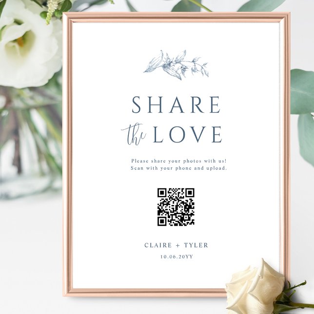 Póster Comparte amor, elegante Boda azul Rótulo de código (Subido por el creador)