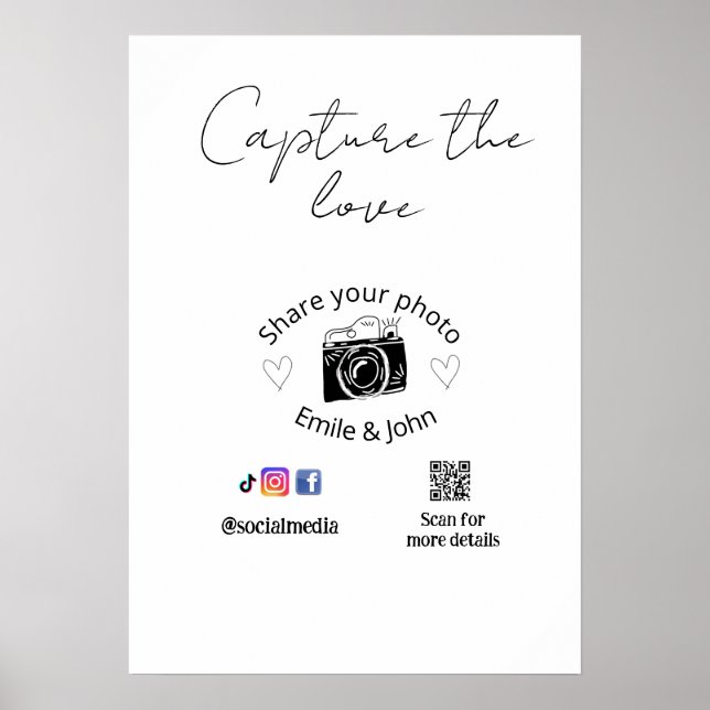 Póster comparte el amor boda qr pareja amor nombre fecha (Frente)
