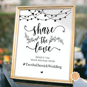 Póster Comparte el amor, hashtag Boda, blanco y negro