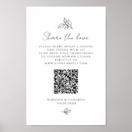 Póster Comparte el amor QR Code Wedding Party Photo Black