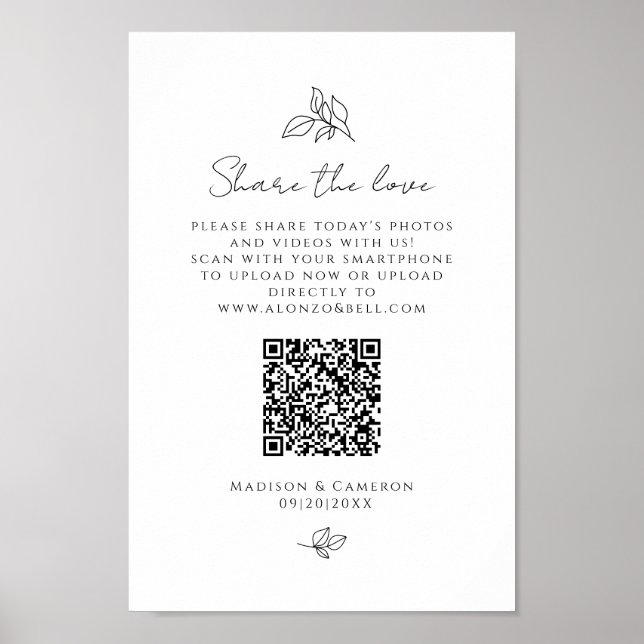 Póster Comparte el amor QR Code Wedding Party Photo Black (Frente)