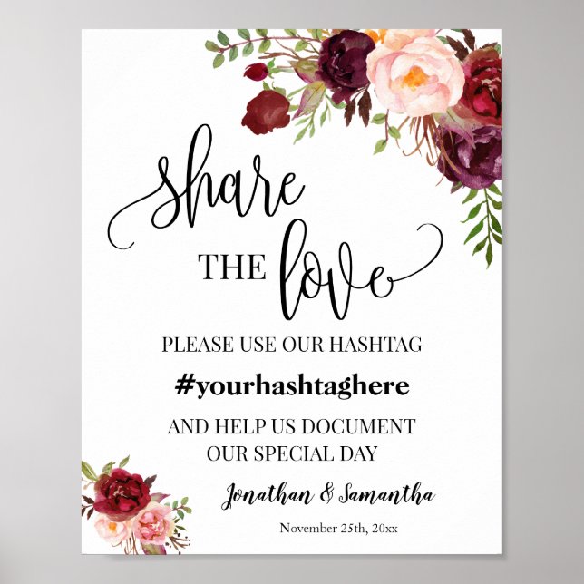 Póster Comparte el Rótulo floral de la Boda de la etiquet (Frente)