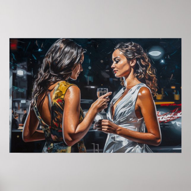 Póster Compartiendo chismes y bebidas en el club (Frente)