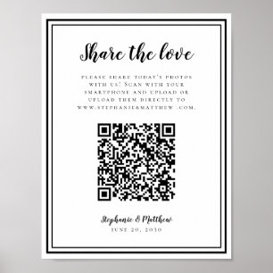 Póster Compartir Amor de Fotos de Boda Escaneo QR Negro y