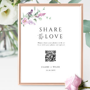 Póster Compartir el Rótulo de código QR Boda Púrpura de A