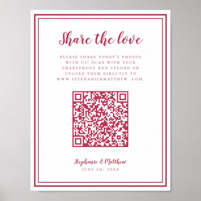 Póster Compartir Fotos de Boda El Amor Código QR de Escan (Frente)