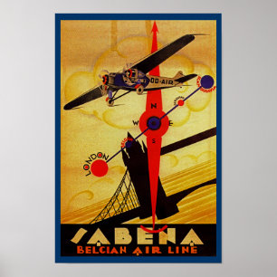 Póster Compás del art déco de Sabena