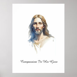 Póster Compasión en su mirada - Pintura al agua de Jesús