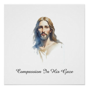 Póster Compasión en su mirada - Pintura de color de Jesús