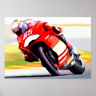Póster Competir con la motocicleta roja