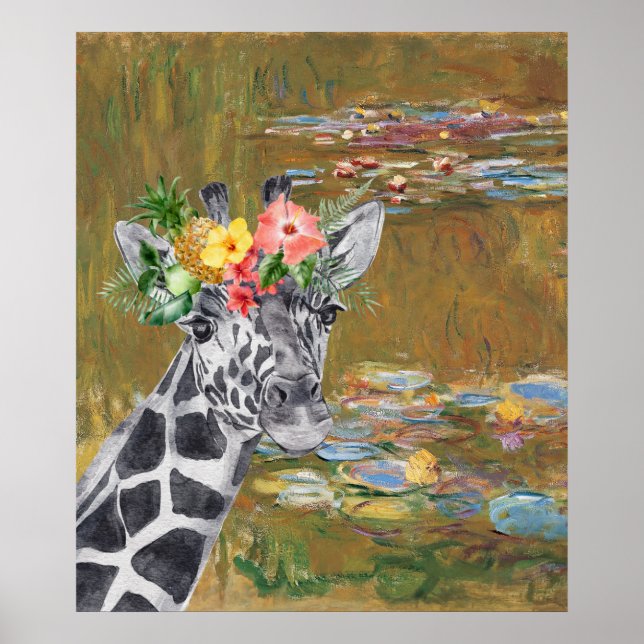 Póster Compilación de Monet Lily Pond y Giraffe (Frente)