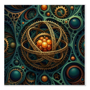 Póster Complejo de engranajes de orbe mecánico Steampunk