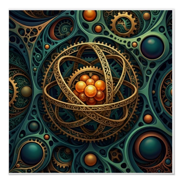 Póster Complejo de engranajes de orbe mecánico Steampunk  (Anverso)