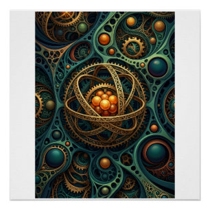 Póster Complejo de engranajes de orbe mecánico Steampunk