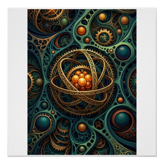 Póster Complejo de engranajes de orbe mecánico Steampunk  (Anverso)