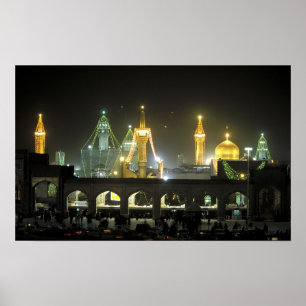 Póster Complejo Shrine Imam Reza de noche, Mashhad,