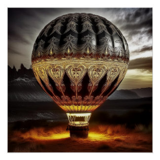 Póster Complex Design On Semi Transparent Hot Air Balloon
