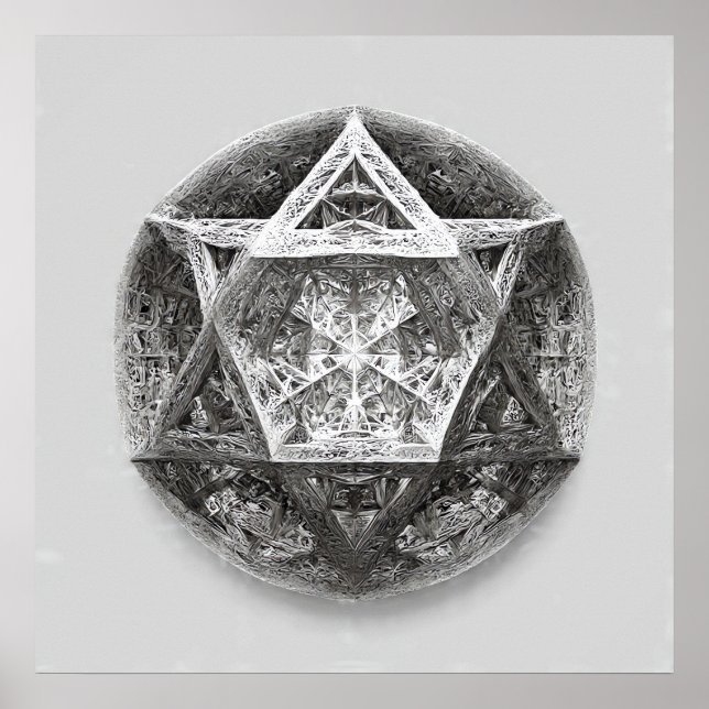 Póster Complex Geometric Line Art: Icosahedron Infinity (Frente)
