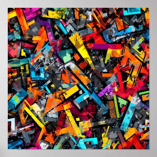 Póster Complex Layered Design: Seamless Graffiti Grid (Frente)