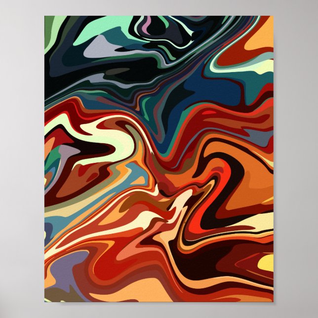 Póster Composición abstracta con contrastes cálidos y frí (Frente)