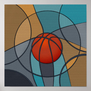 Póster Composición artística abstracta de baloncesto